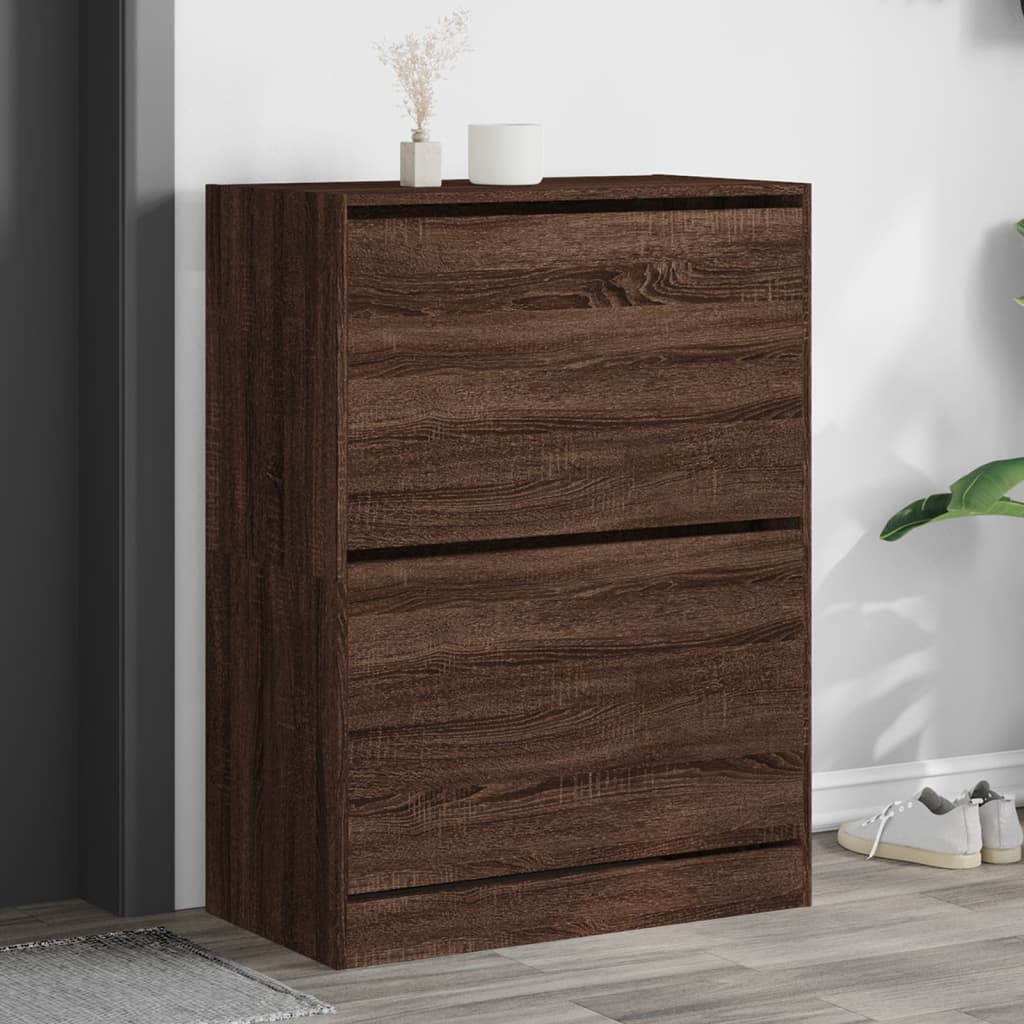 foto del prodotto scarpiera con 2 cassetti ribaltabili rovere marrone 80x42x108cm