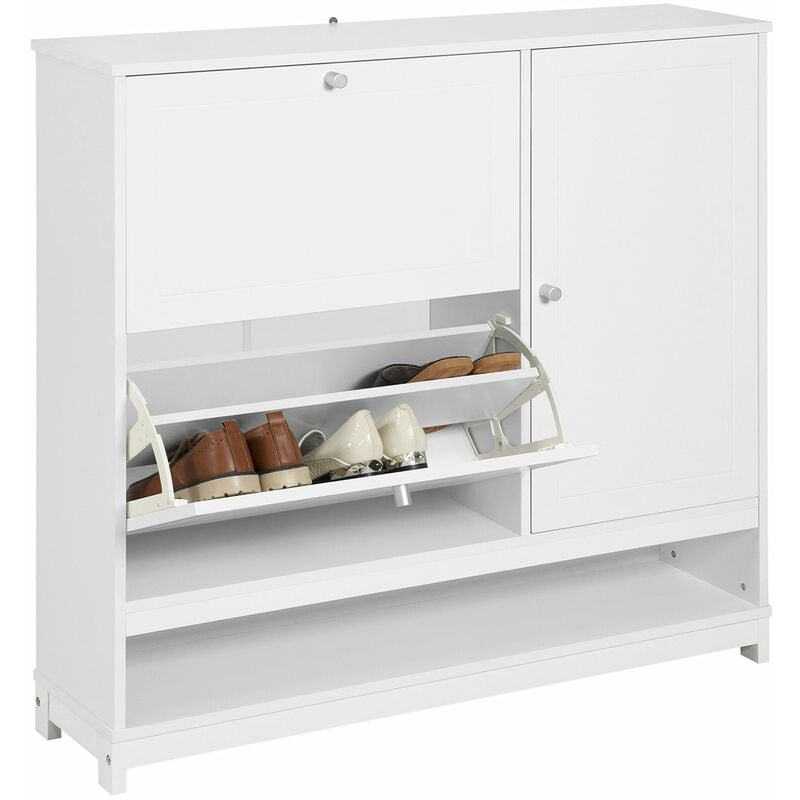 foto del prodotto scarpiera con 2 ribalte, 1 vano a giorno e 1 anta, scarpiera stretta, bianco, 102x24x96cm fsr114 w sobuy