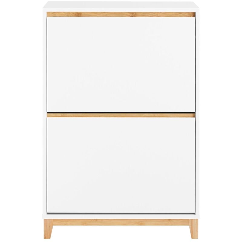 foto del prodotto scarpiera con 2 ribalte mobile salvaspazio, scaffale per scarpe con 4 ripiani, scarpiera stretta, bianco naturale, 60x34x91 cm fsr193 wn sobuy