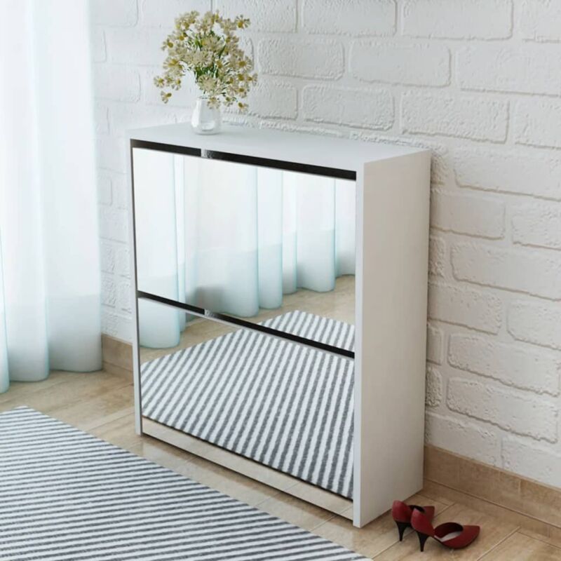 foto del prodotto scarpiera con 2 ripiani e specchio 63x17x67 cm elegante moderna vari colori colore bianca