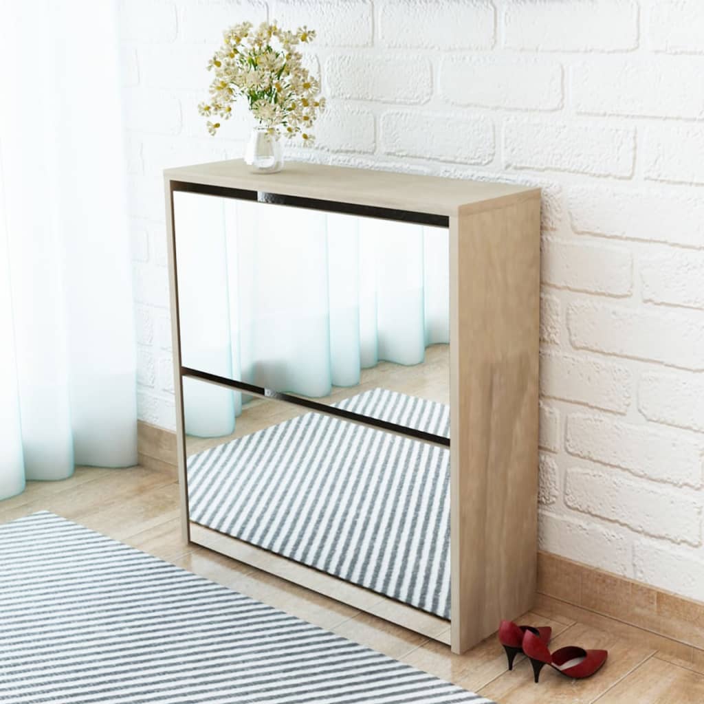 foto del prodotto scarpiera con 2 ripiani e specchio colore rovere 63x17x67 cm vidaxl