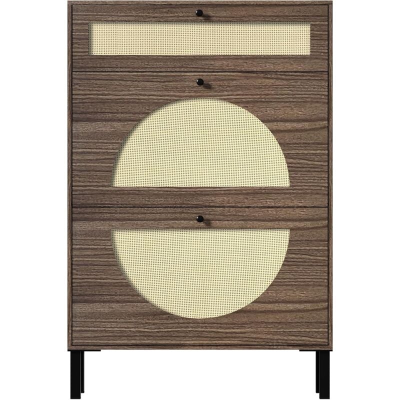 foto del prodotto scarpiera con 2 scarpiere e 1 cassetto, scarpiera in rattan, scarpiera stretta, scarpiera nel corridoio, 70 x 24 x 119 cm, marrone uev