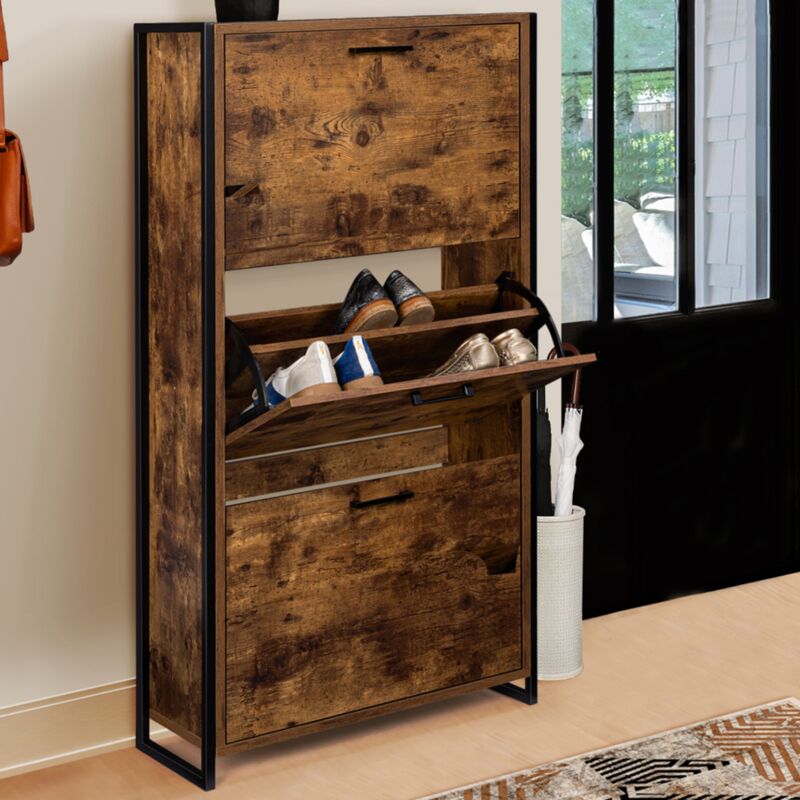 foto del prodotto scarpiera con 3 ante effetto invecchiato design industriale dayton