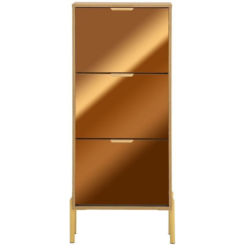 foto del prodotto scarpiera con 3 ante in vetro scarpiera con 6 ripiani scarpiera portascarpe colore d oro 55x24x124cm fsr181 h g sobuy