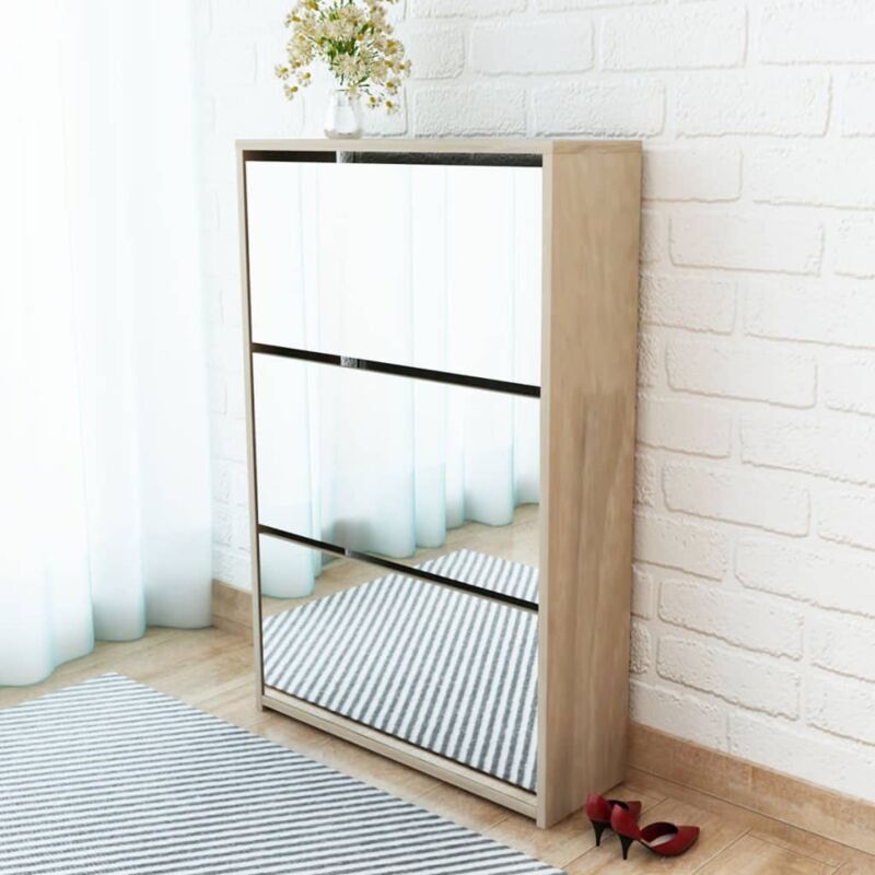 foto del prodotto scarpiera con 3 ripiani e specchio colore rovere 63x17x102,5 cm vidaxl