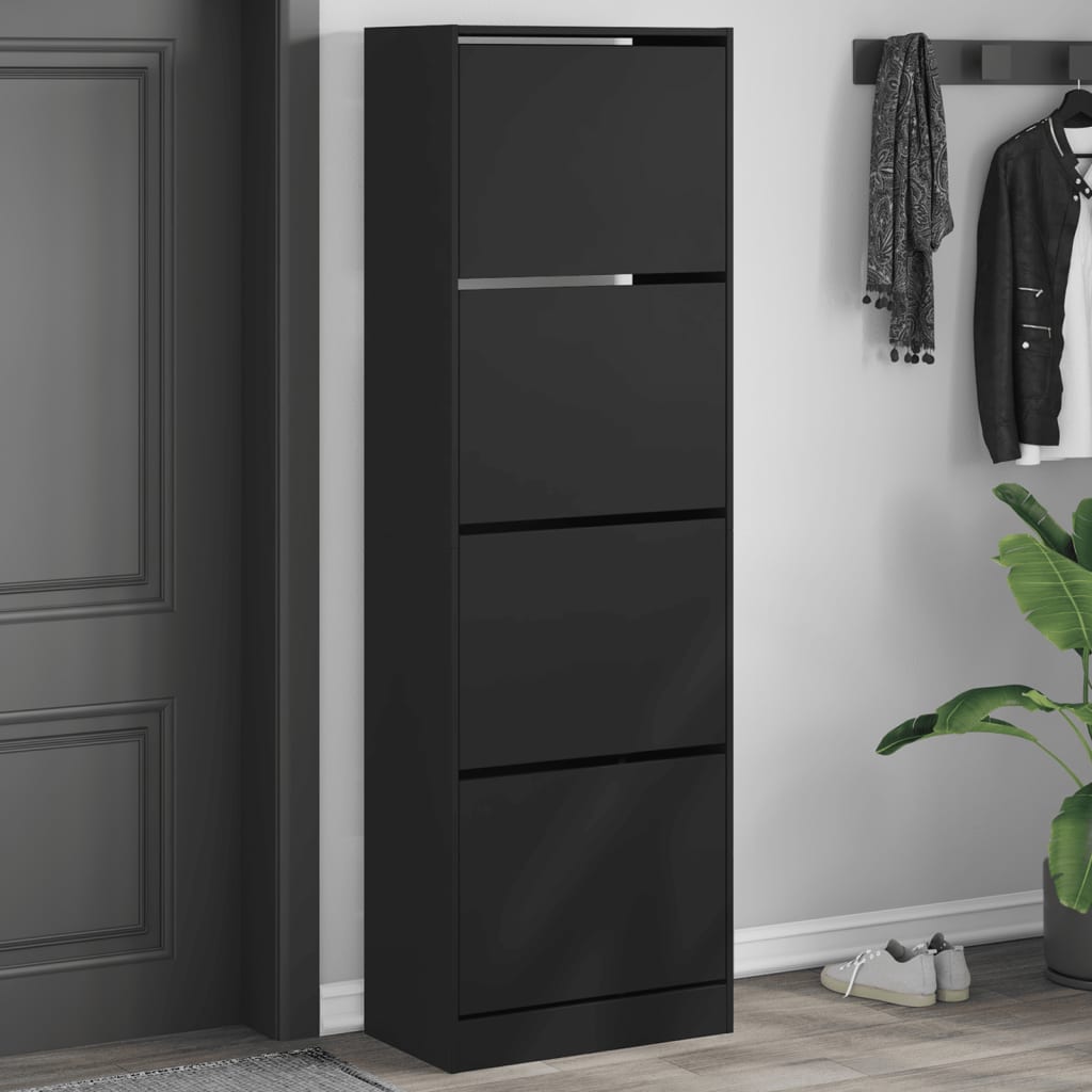 foto del prodotto scarpiera con 4 cassetti ribaltabili nera 60x34x187,5 cmcod mxl 110392