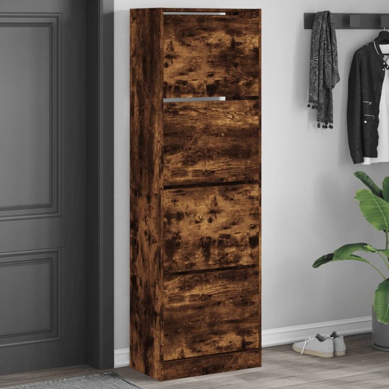 foto del prodotto scarpiera con 4 cassetti ribaltabili rovere fumo 60x34x187,5 cmcod mxl 134416