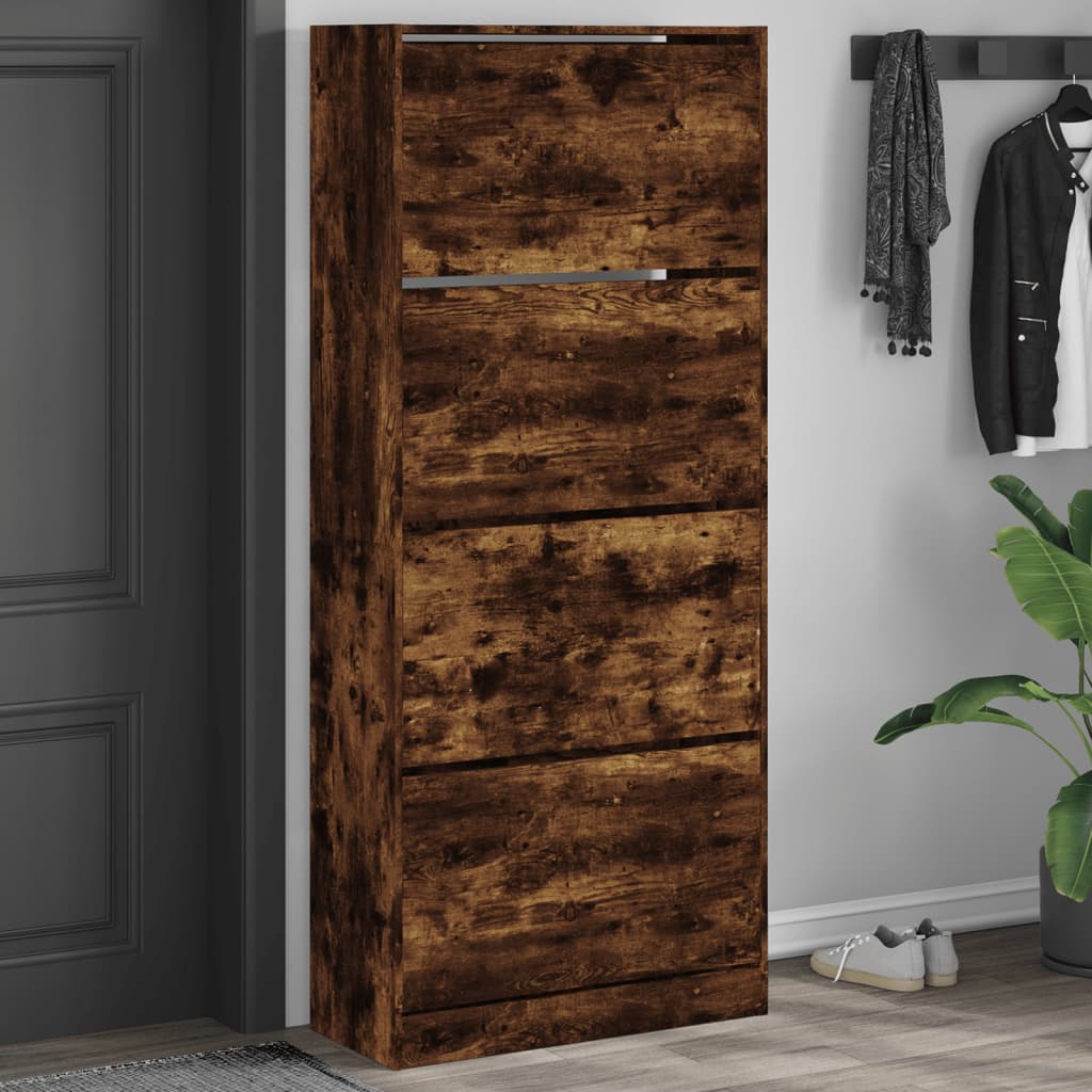 foto del prodotto scarpiera con 4 cassetti ribaltabili rovere fumo 80x34x187,5 cmcod mxl 134417