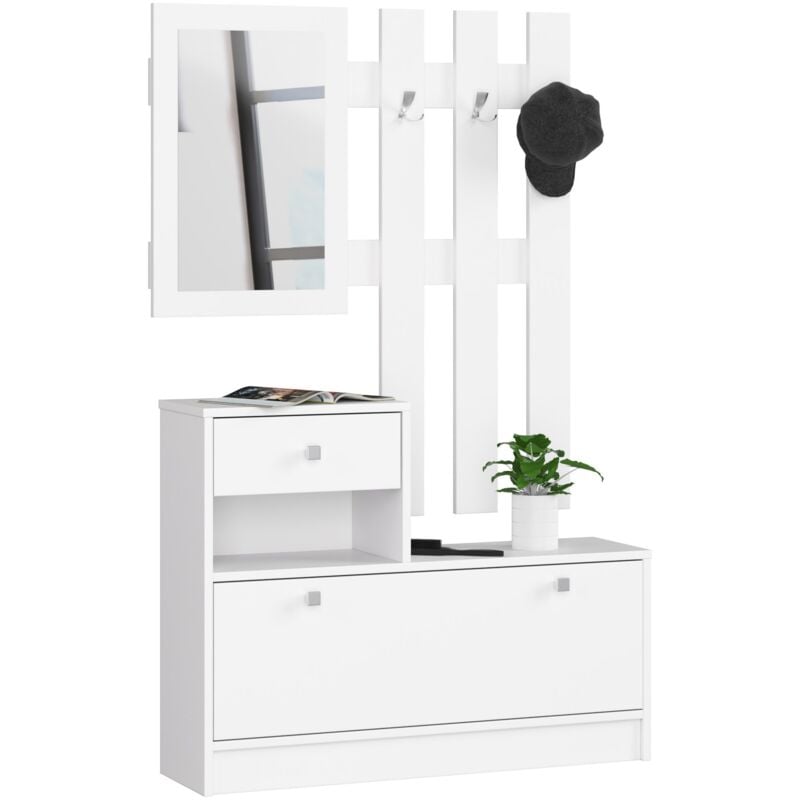 foto del prodotto scarpiera con appendiabiti akord bianco 90 cm 1 anta 1 cassetto 90x25x170 cm