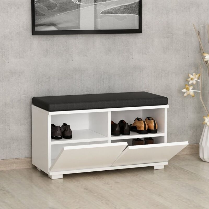 foto del prodotto scarpiera con pouff colore bianco e nero 80 cm dragoshoe
