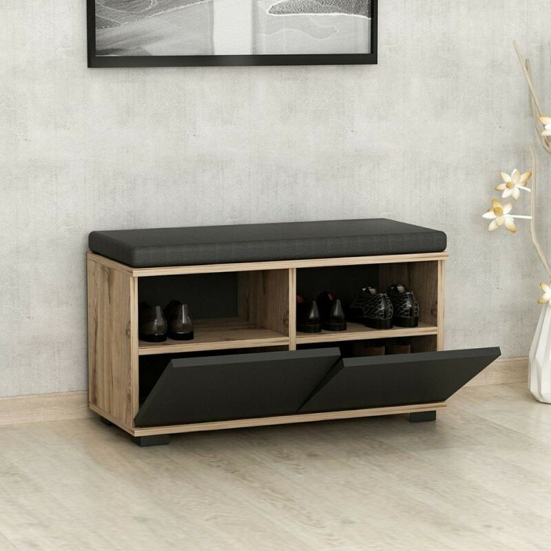 foto del prodotto scarpiera con pouff colore noce e nero 80 cm dragoshoe