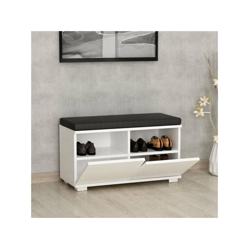 foto del prodotto scarpiera con pouff dragoshoe bianco nero