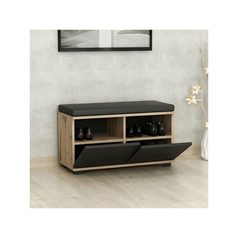 foto del prodotto scarpiera con pouff dragoshoe noce e nero