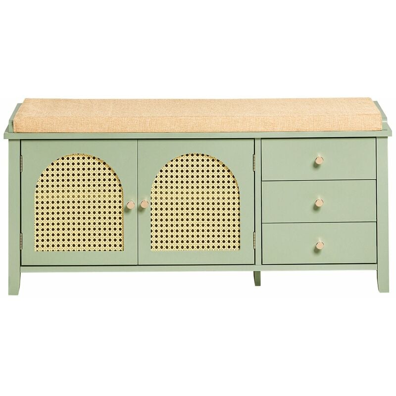foto del prodotto scarpiera con sedile e ante a traliccio panca con vano portaoggetti scarpiera cassettiera verde 100x34x46cm fsr129 gr sobuy