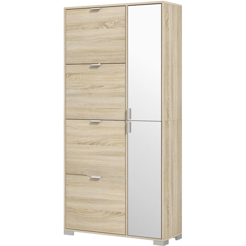 foto del prodotto scarpiera con specchio 4 cassetti e 2 armadietti 16 paia di scarpe rovere homcom
