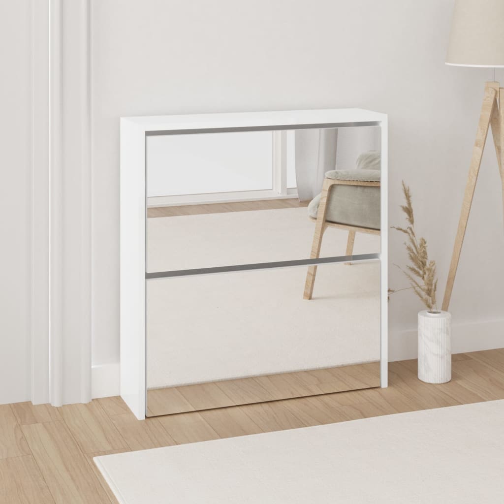 foto del prodotto scarpiera con specchio a 2 livelli bianco lucido 63x17x67 cmcod mxl 81767