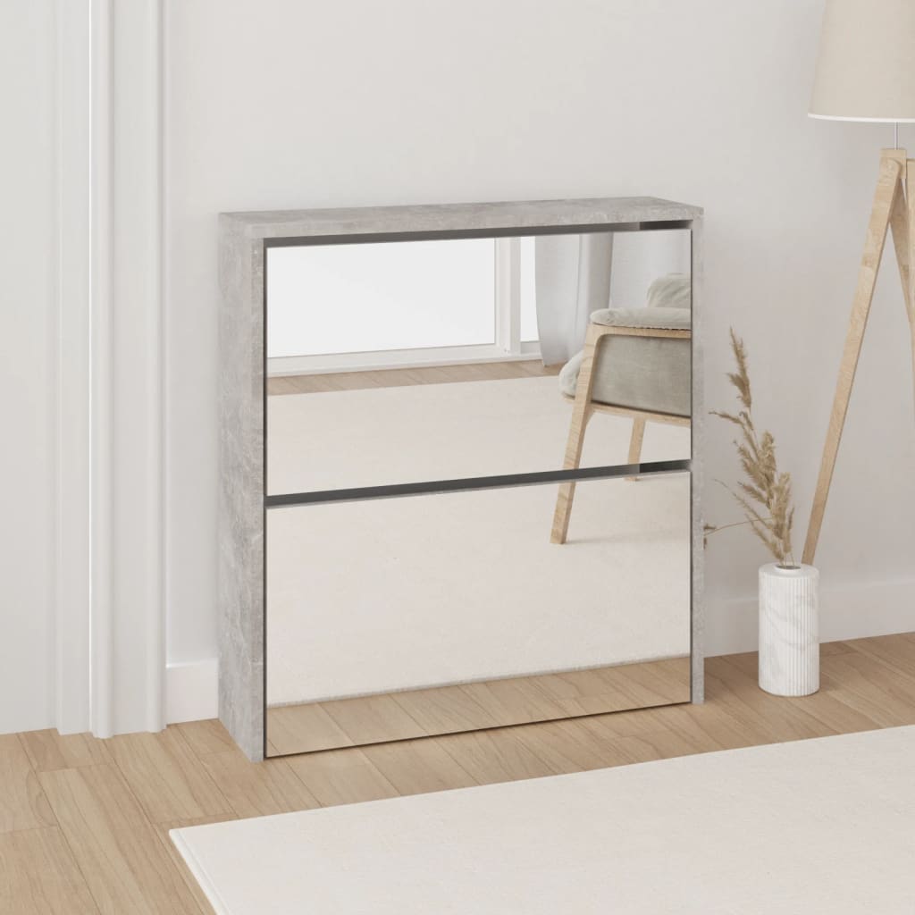 foto del prodotto scarpiera con specchio a 2 livelli grigio cemento 63x17x67 cm