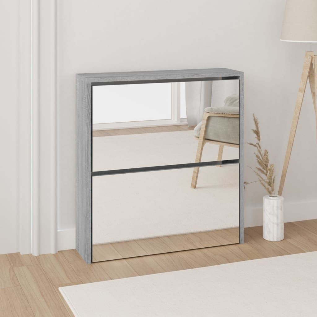 foto del prodotto scarpiera con specchio a 2 livelli grigio sonoma 63x17x67 cm cod mxl 40641