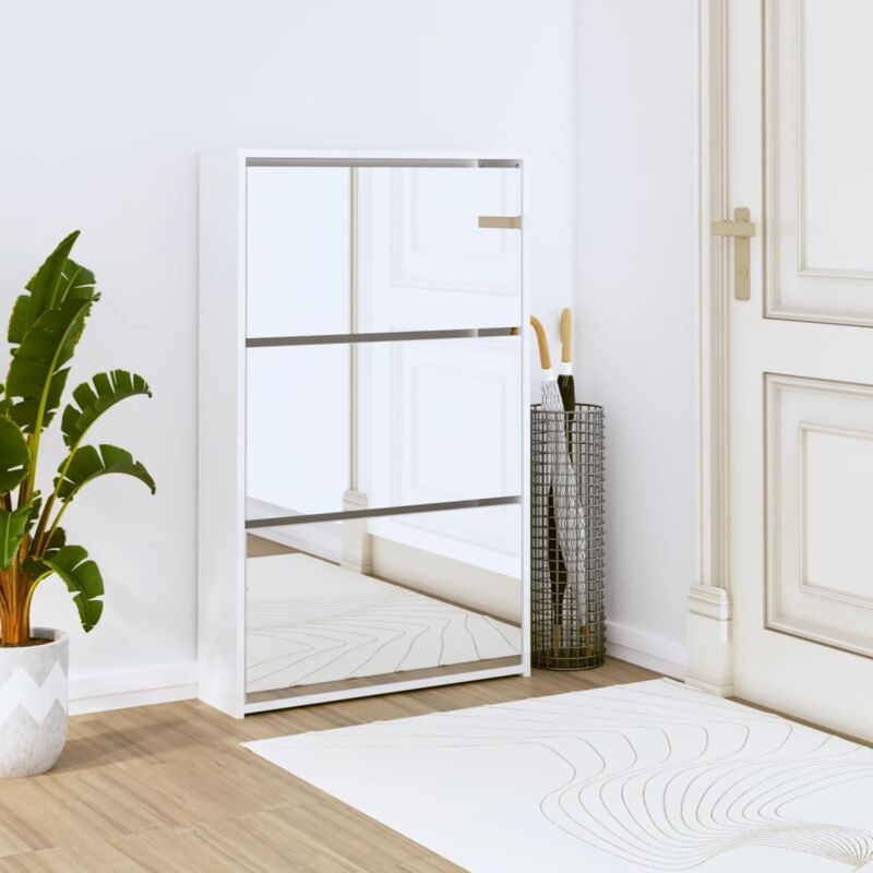 foto del prodotto scarpiera con specchio a 3 livelli bianco lucido 63x17x102,5 cm vidaxl