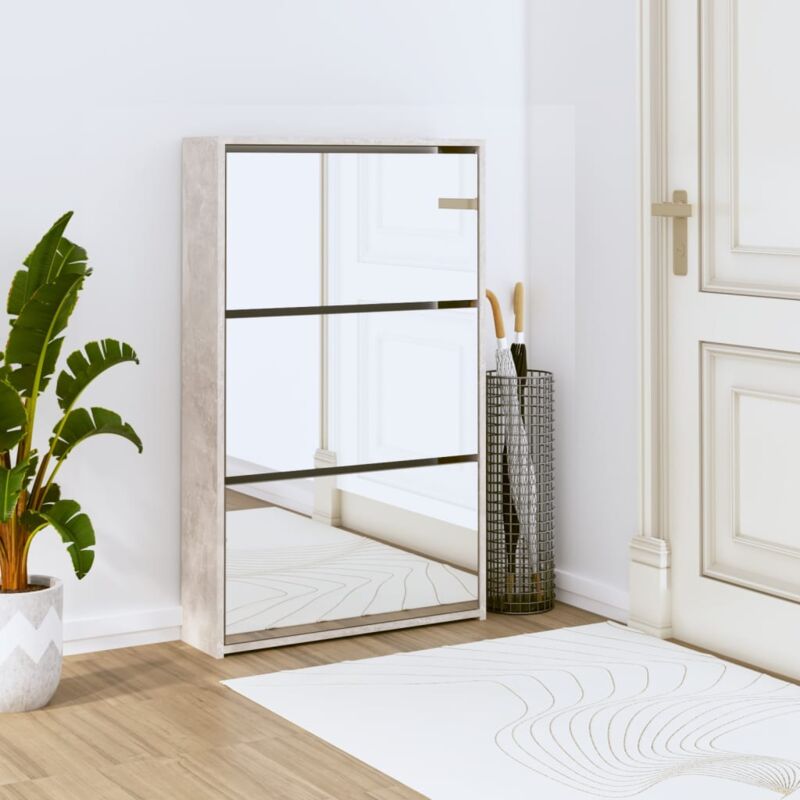 foto del prodotto scarpiera con specchio a 3 livelli grigio cemento 63x17x102,5cm vidaxl