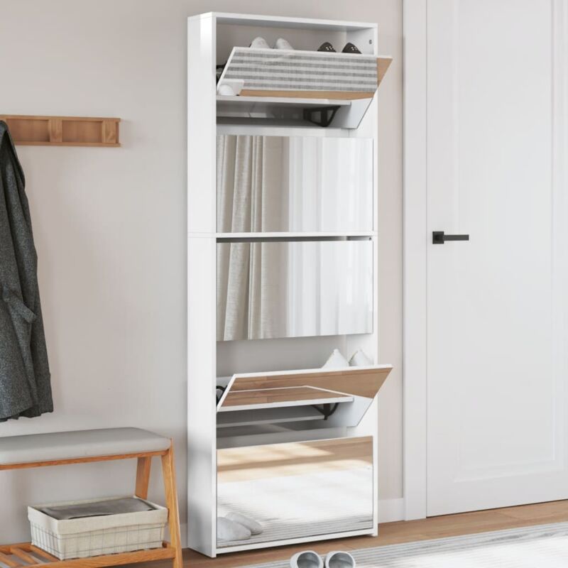foto del prodotto scarpiera con specchio a 5 livelli bianco lucido 63x17x169,5 cm vidaxl