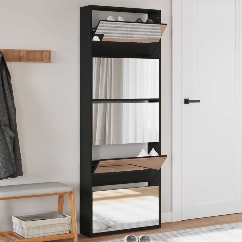 foto del prodotto scarpiera con specchio a 5 livelli nera 63x17x169,5 cm vidaxl