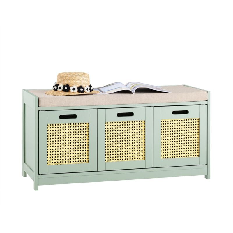 foto del prodotto scarpiera da ingresso con 1 cassetto e 2 armadietti cassapanca camera da letto carico massimo 150 kg 90x35x45cm verde fsr182 gr sobuy