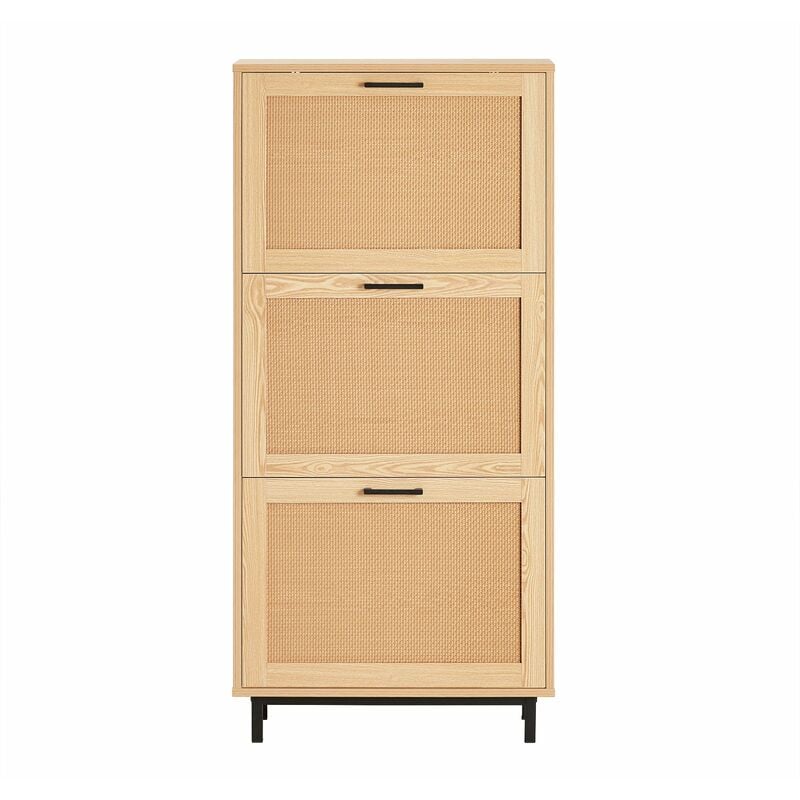foto del prodotto scarpiera da ingresso con 3 ante e 6 ripiani naturale 60x23.8x127cm fsr155 n sobuy