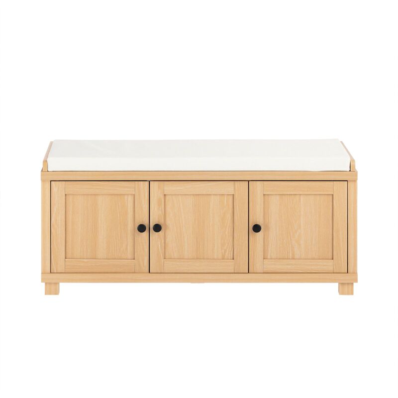 foto del prodotto scarpiera da ingresso con 3 ante, panca contenitore con cuscino, naturale, 104x35x47cm fsr188 n sobuy