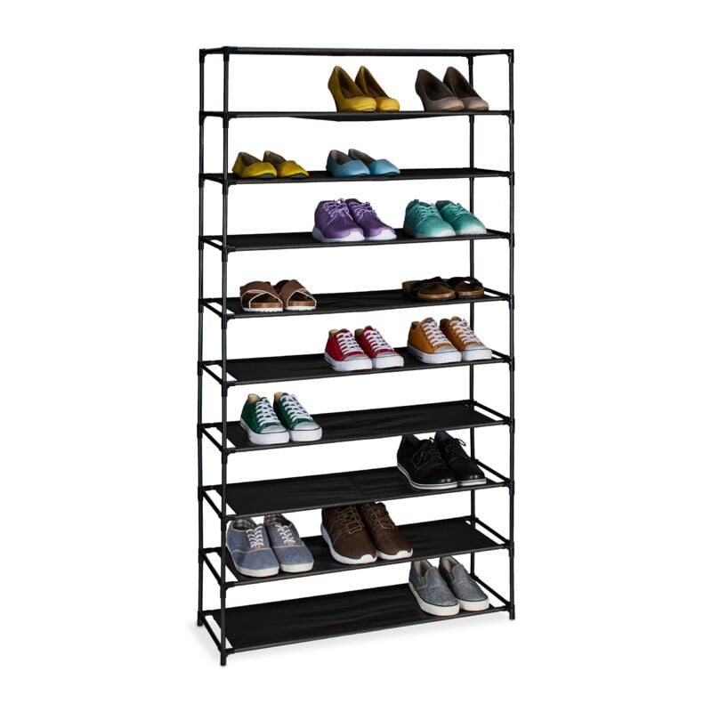 foto del prodotto scarpiera da ingresso e corridoio, portascarpe in metallo e 10 ripiani in tessuto, scaffale porta scarpe, nero relaxdays