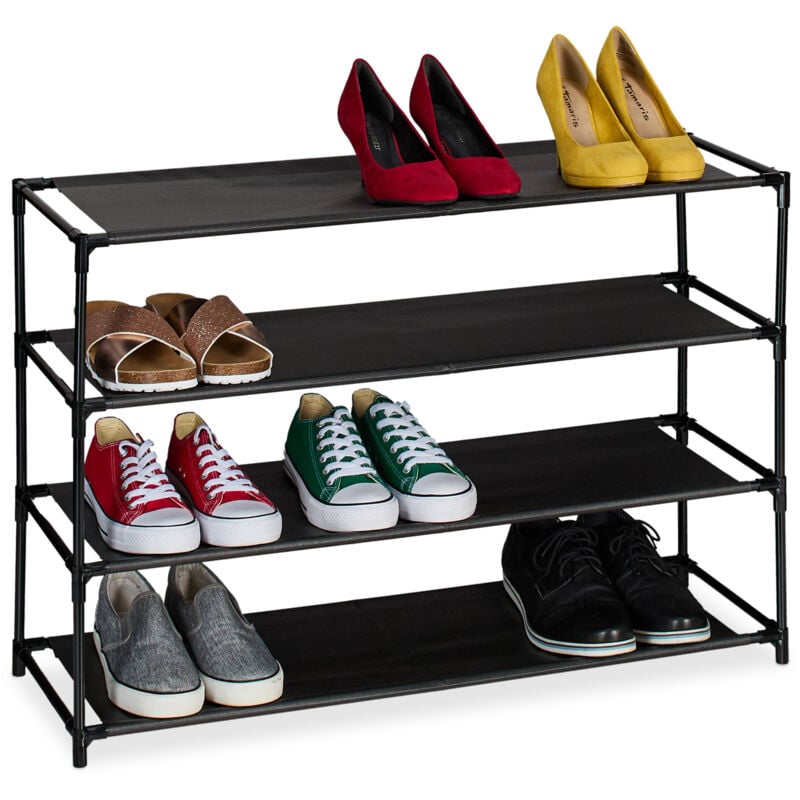 foto del prodotto scarpiera da ingresso e corridoio, portascarpe in metallo e 4 ripiani in tessuto, scaffale porta scarpe, nero relaxdays