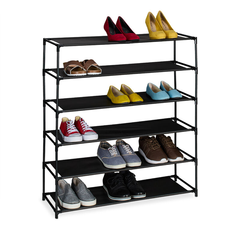 foto del prodotto scarpiera da ingresso e corridoio, portascarpe in metallo e 6 ripiani in tessuto, scaffale porta scarpe, nero relaxdays