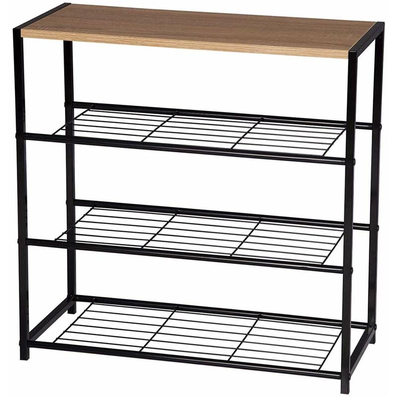 foto del prodotto scarpiera da ingresso panca scarpiera a 3 ripiani porta scarpe scaffale nero colore di quercia woltu