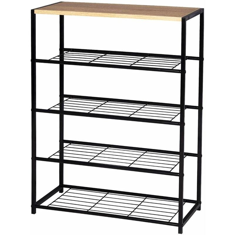 foto del prodotto scarpiera da ingresso panca scarpiera a 4 ripiani porta scarpe scaffale nero colore di quercia woltu