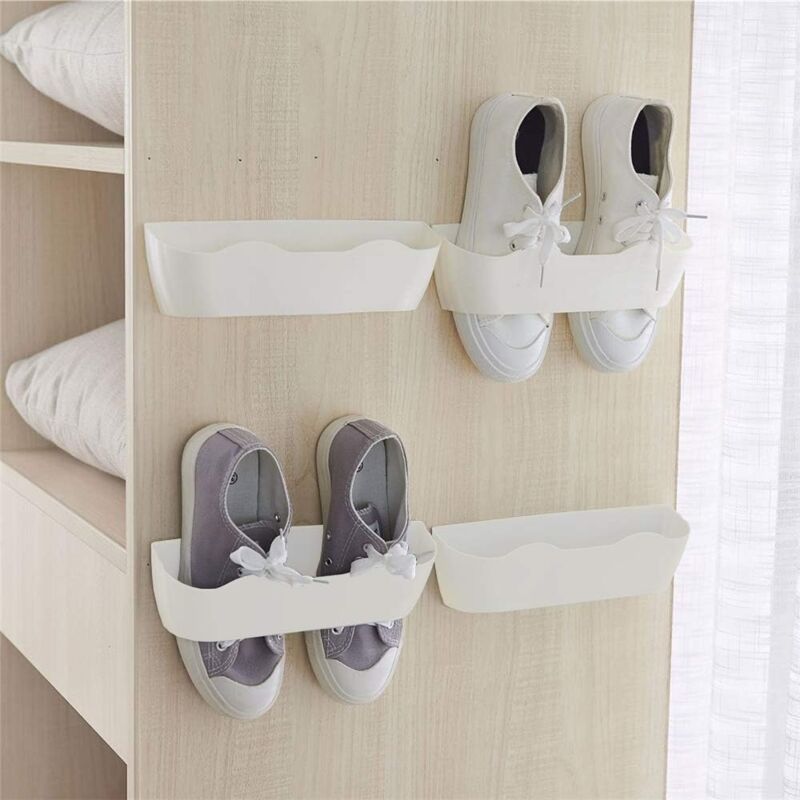 foto del prodotto scarpiera da parete con strisce adesive, organizer in plastica, 4 pezzi