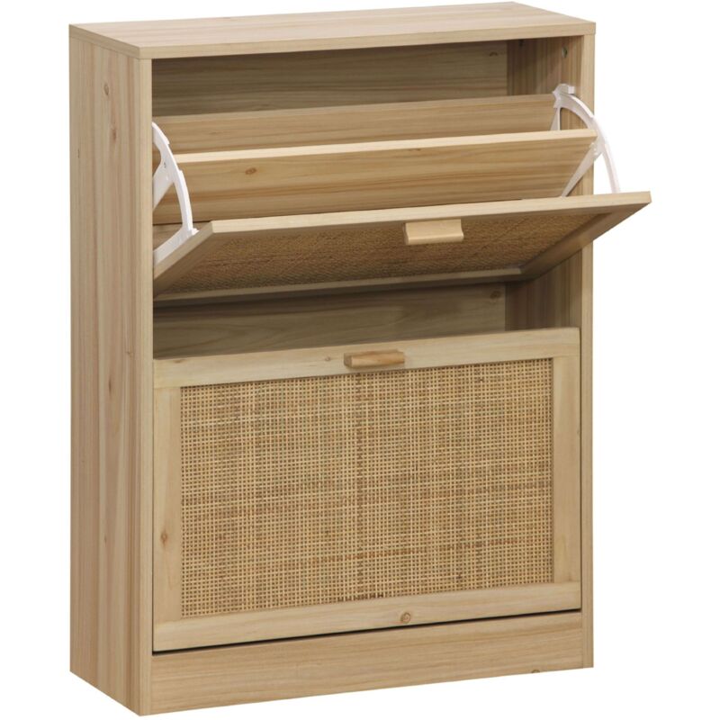 foto del prodotto scarpiera deco, in melaminico colore pino e rattan, design moderno, per organizzazione e stile, 60x82x24 cm