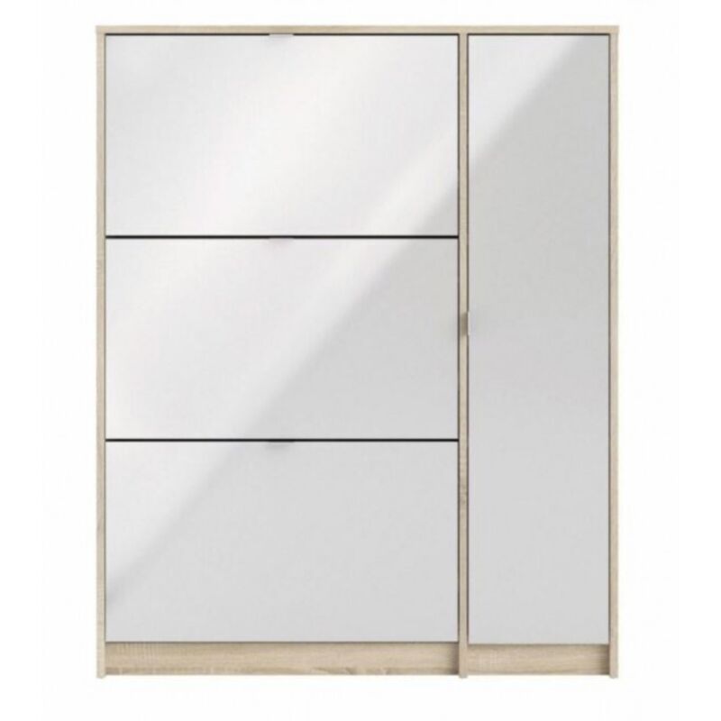 foto del prodotto scarpiera doppia profondit 124 cm bianco lucido e rovere con 3 ribalte ed un anta cuba