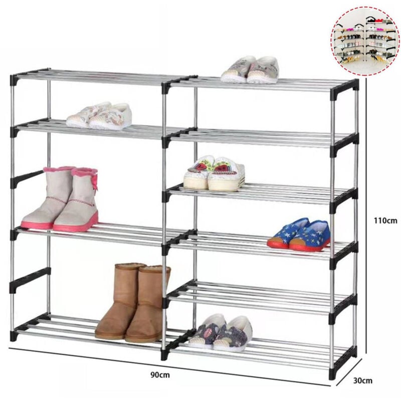 foto del prodotto scarpiera doppio scaffale multiuso 6 ripiani in metallo impilabile 110x30x90cm trade shop traesio