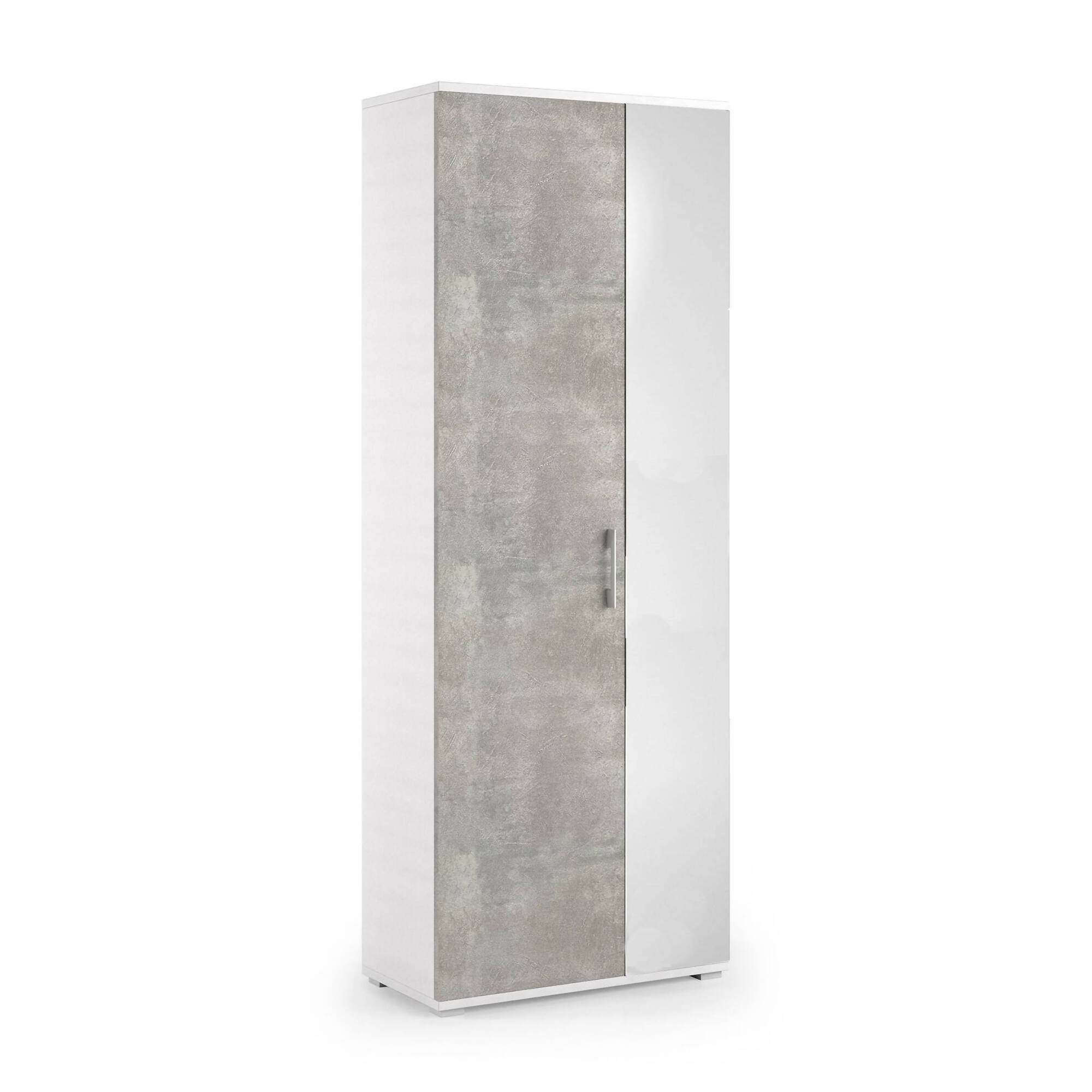 foto del prodotto scarpiera eracle, mobile multiuso da ingresso con anta a specchio , armadio moderno portascarpe a 6 ripiani, made in italy, cm 72x37h195, bianco e cemento