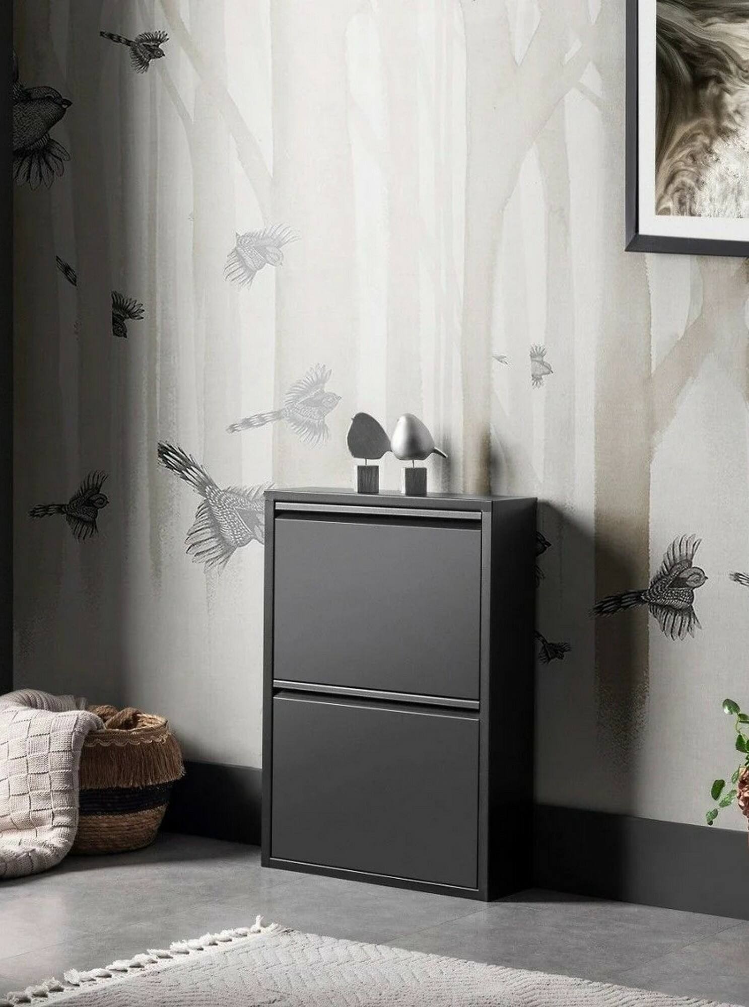 foto del prodotto scarpiera ezequiel, mobile portascarpe, armadio da ingresso multiuso, mobiletto per calzature, 50x15h71 cm, nero, con imballo rinforzato dmora