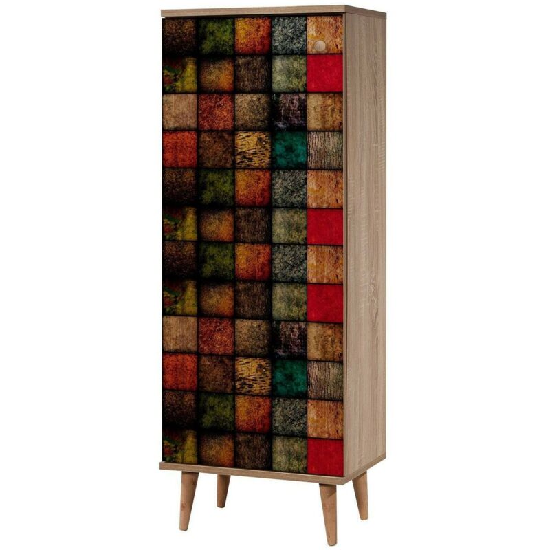 foto del prodotto scarpiera giadeite, mobile portascarpe, armadio da ingresso multiuso, mobiletto per calzature, 50x38h135 cm, quercia e multicolore