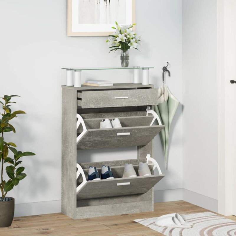 foto del prodotto scarpiera grigio cemento 63x24x104 cm in legno multistrato vidaxl