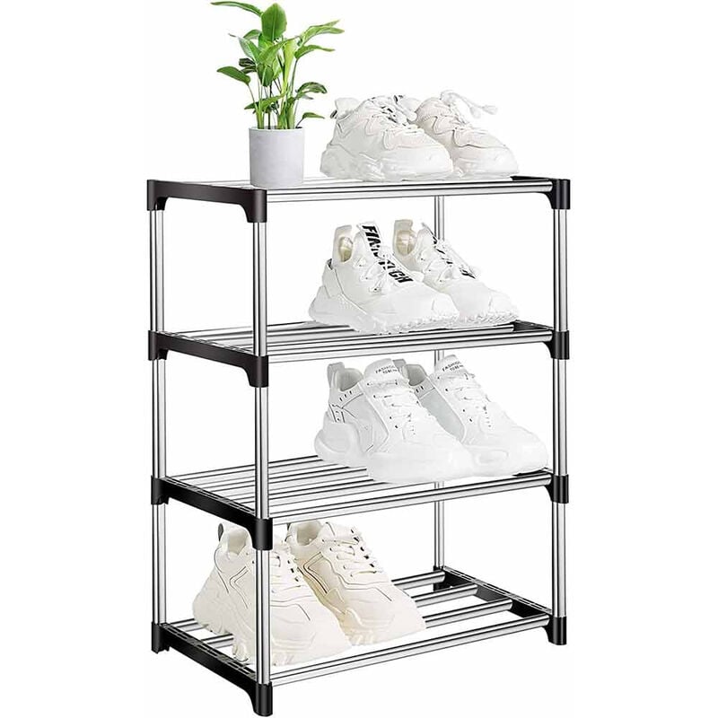 foto del prodotto scarpiera impilabile portascarpe scaffale 4 ripiani organizer scarpe salvaspazio