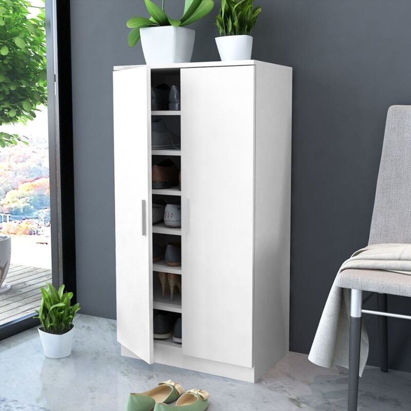 foto del prodotto scarpiera in legno 55x35x108 cm con ripiani e ante vari colori colore bianco
