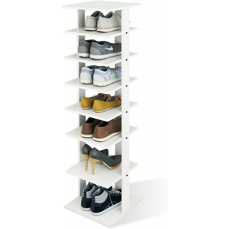 foto del prodotto scarpiera in legno, libreria multifunzione, supporto per scarpe a 7 piani, bianco costway