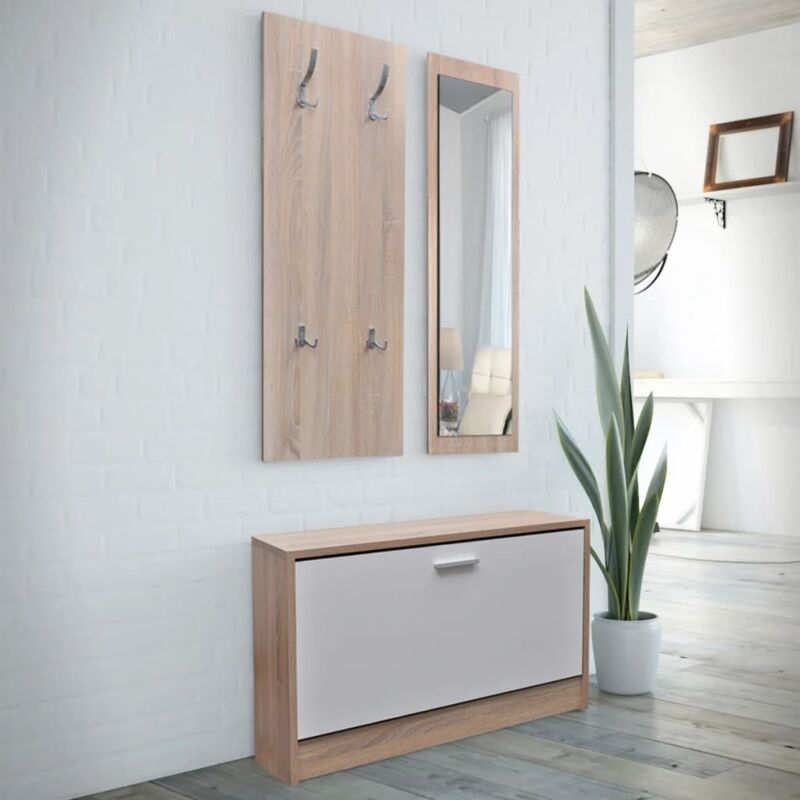 foto del prodotto scarpiera in legno set 3 in 1 rovere e bianco vidaxl