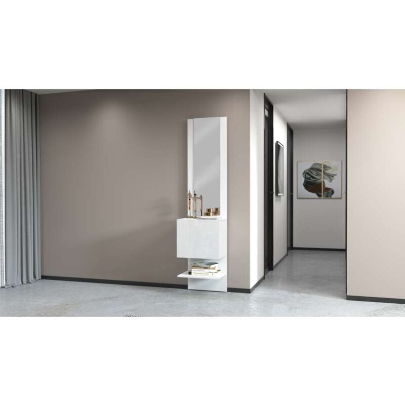 foto del prodotto scarpiera kompact con specchiera bianco lucido