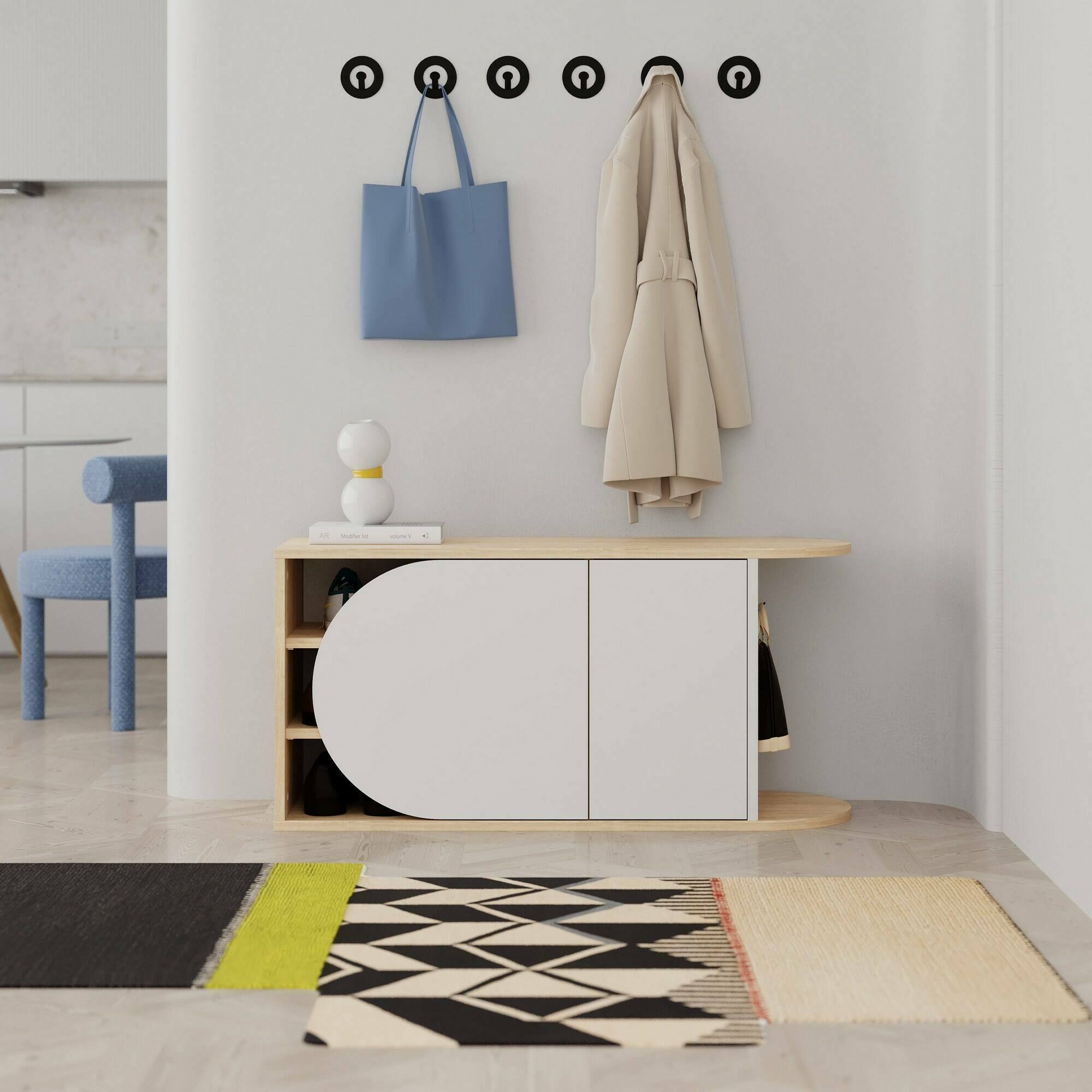 foto del prodotto scarpiera kyle, mobile portascarpe, armadio da ingresso multiuso, mobiletto per calzature, 104x37 h50 cm, quercia e bianco