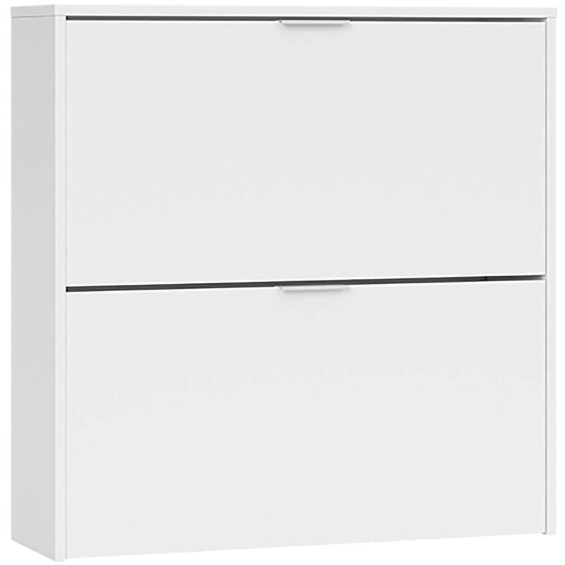 foto del prodotto scarpiera louisville, armadio portascarpe a 2 ante a ribalta, scarpiera bassa da ingresso, mobile basso, cm 75x22h76, bianco, con imballo rinforzato