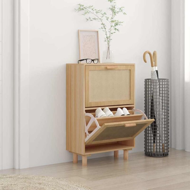 foto del prodotto scarpiera marrone52x25x80cm legno multistrato e rattan naturale vidaxl